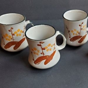 RARE Set (4) Vintage 1970's Stoneware Coffee Mugs
